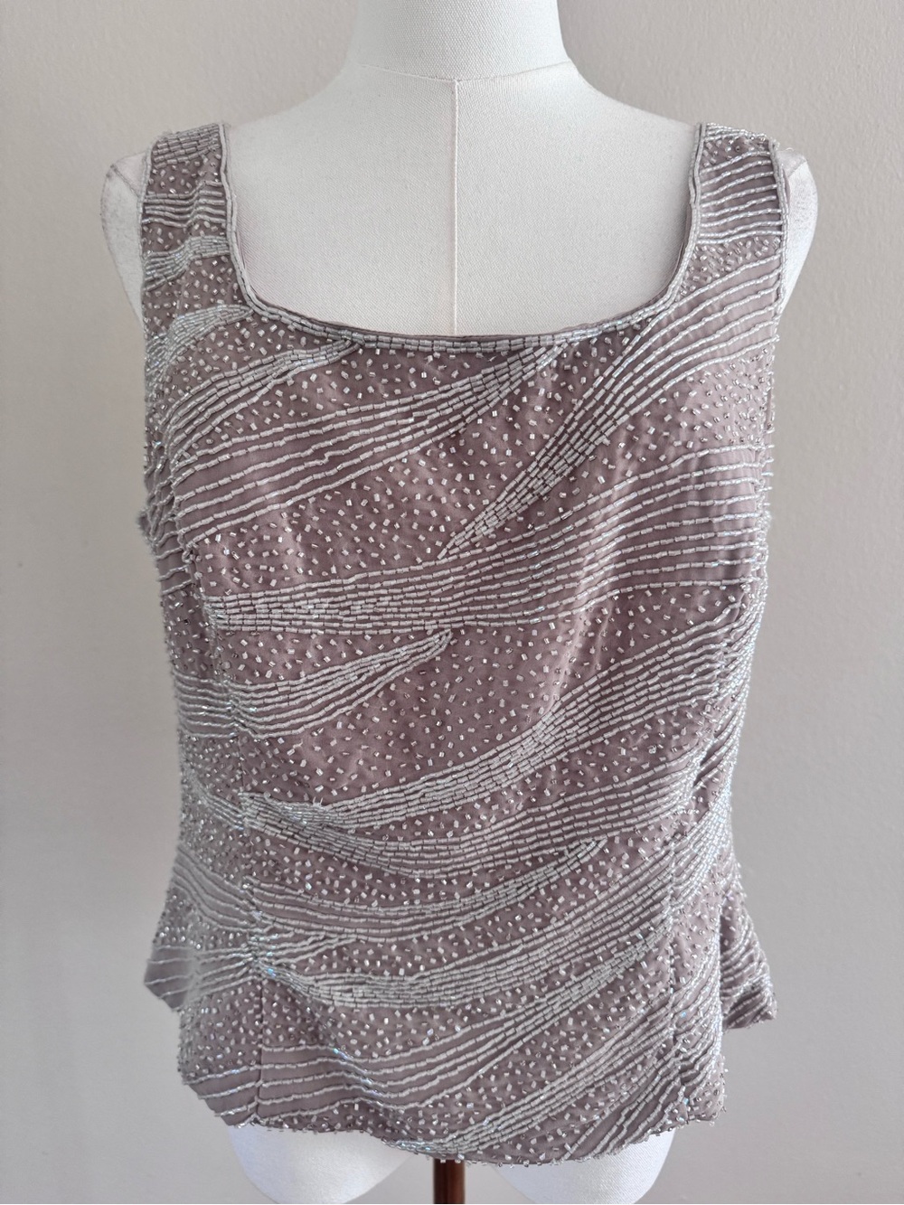 Vintage Alfred Angelo Taupe Beaded Sleeveless Top